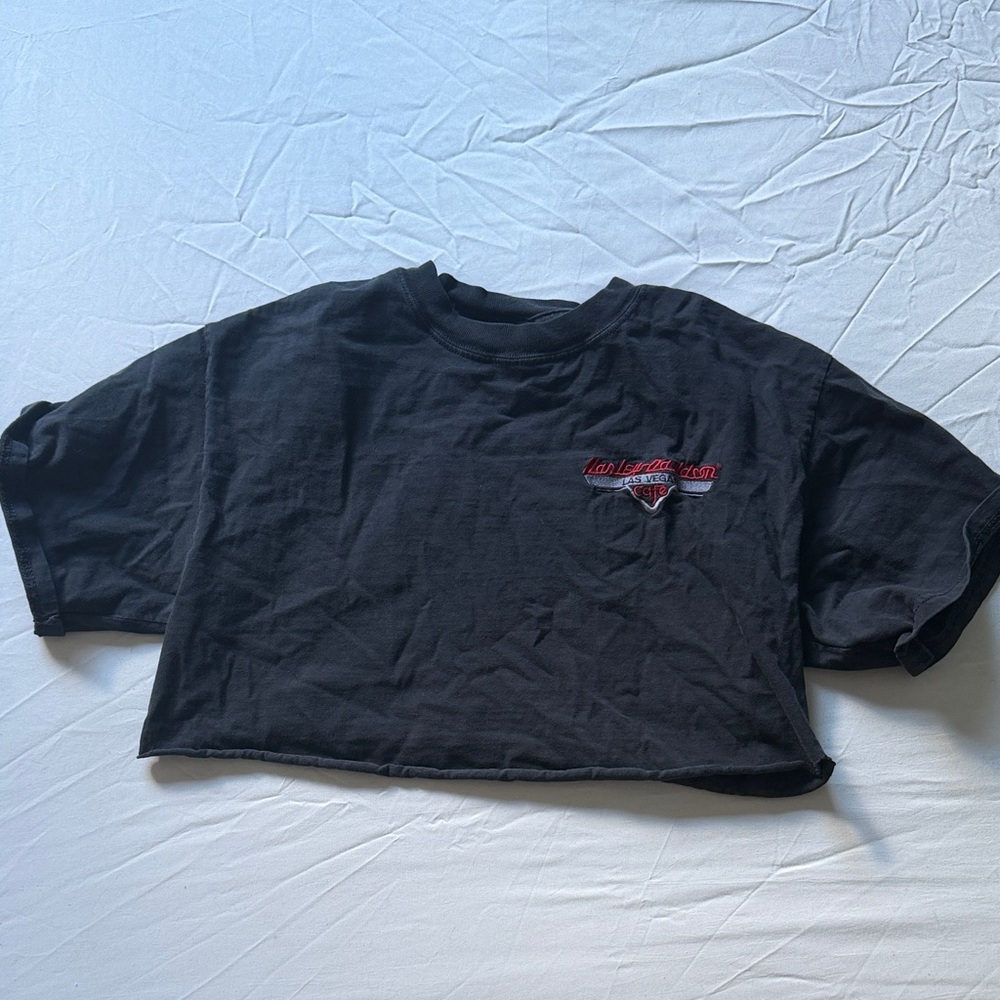Women’s Black Cropped Tee with Red Chest Accent